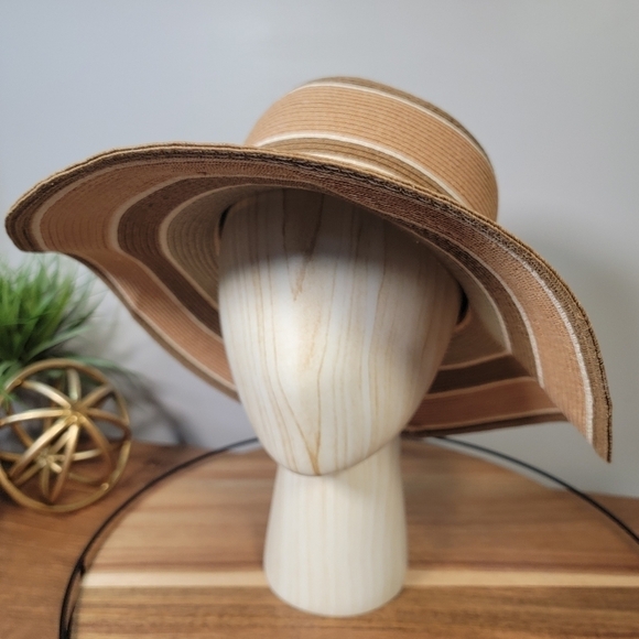 Ladies Fit Wide Brim Sun Hat Striped Foldable Travel Vacation Floppy Hat Beach - Picture 7 of 11